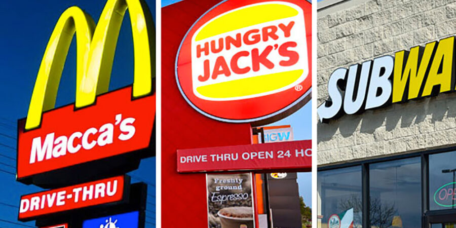 MacDonald's, Hungary Jack's and Subway board signs