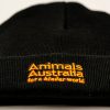 Front of black beanie with the AA logo embroidered in orange