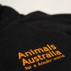 Animals Australia logo on black hoodie