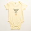 Baby onesie - ecru colour. Pic of a fist, Animals Australia logo and 'Future animal protector.'