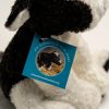 Plush black and white calf with blue necktie. Necktie has a pic of a real calf, the Animals Australia website and a quote "My future is in your hands"