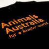 Black tee with a large Animals Australia logo on the front