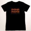 Black tee with a large Animals Australia logo on the front