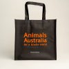 Black shopper bag with large Animals Australia logo and our website