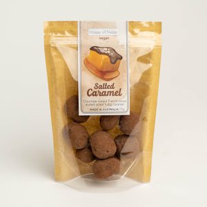 Front of pack of salted caramels