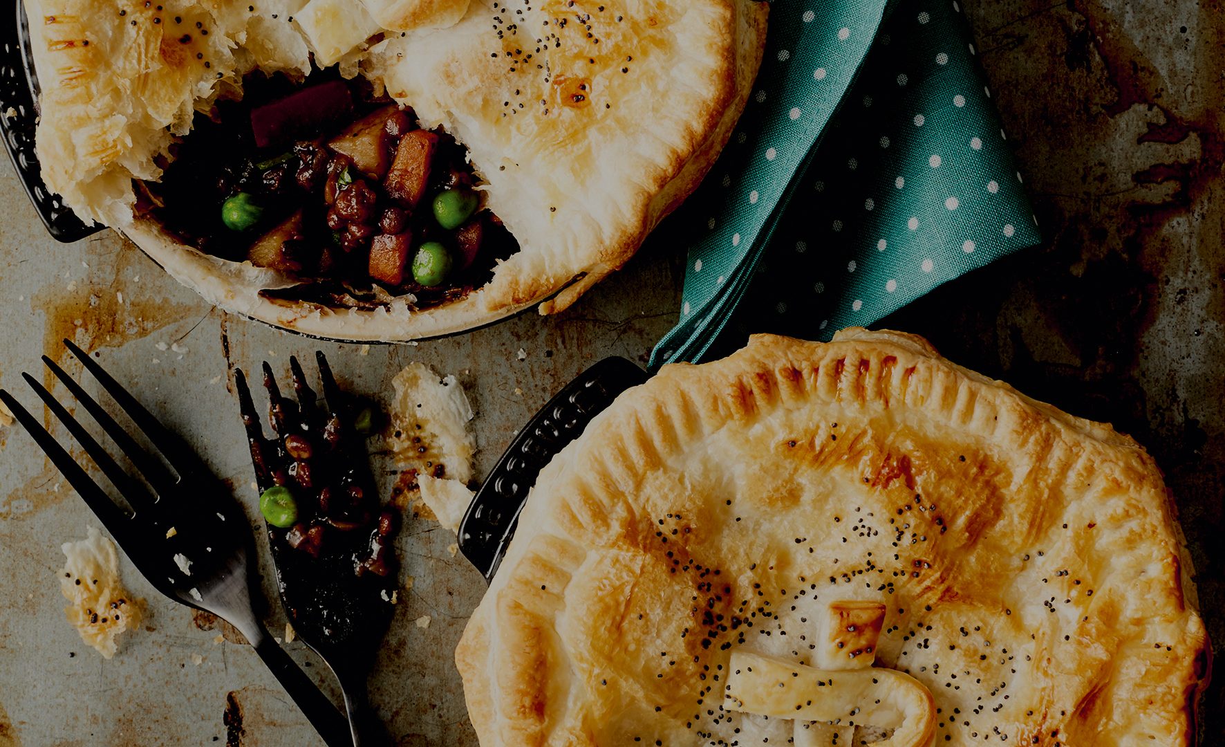 A delicious looking plant-based 'meat' pie with a golden crust