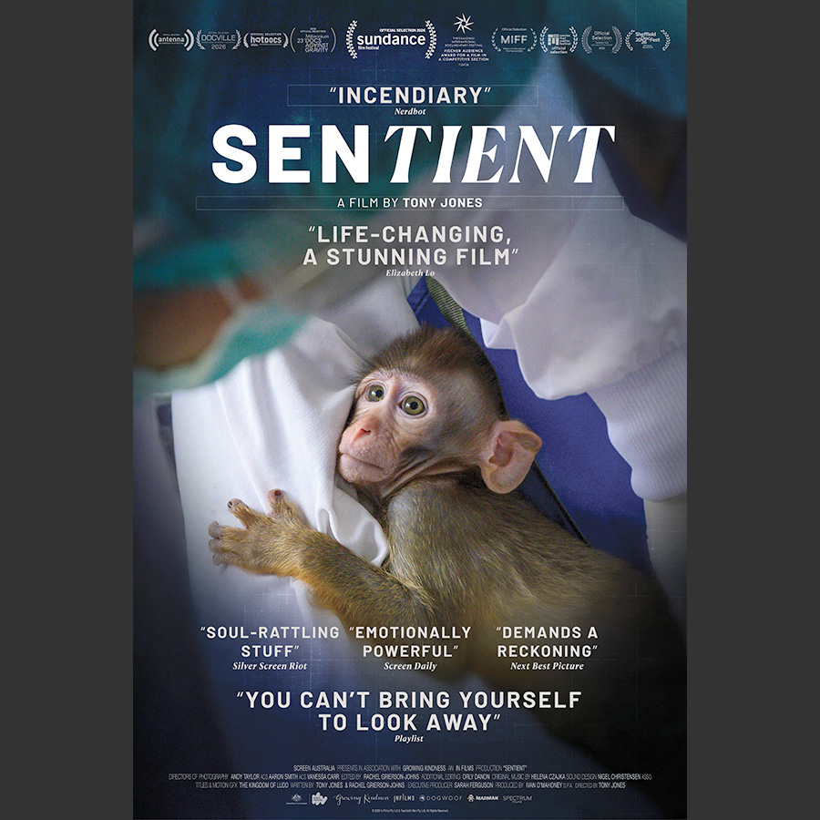 A film poster for the documentary film 'Sentient'.