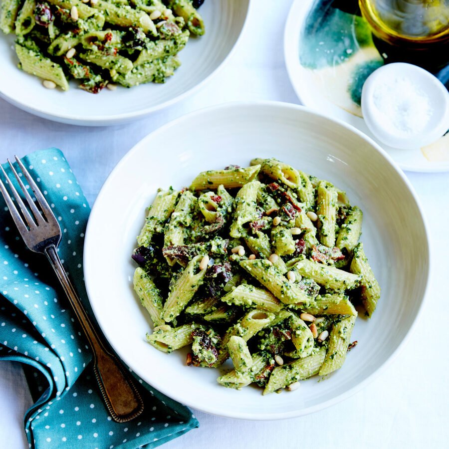 Pesto Pasta with Olives & Sun-dried Tomatoes recipe