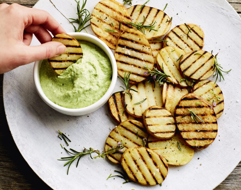Grilled Potato Slices with Herbed Sour Cream recipe