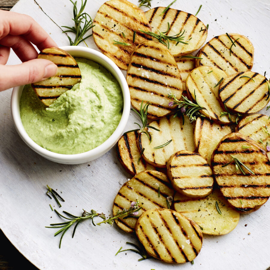 Grilled Potato Slices with Herbed Sour Cream recipe