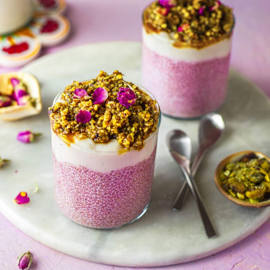 Rosewater Chia Pudding with Baklava-style Nuts recipe