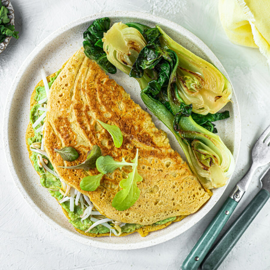 Chickpea Flour Omelette with Avo & Asian Veggies recipe