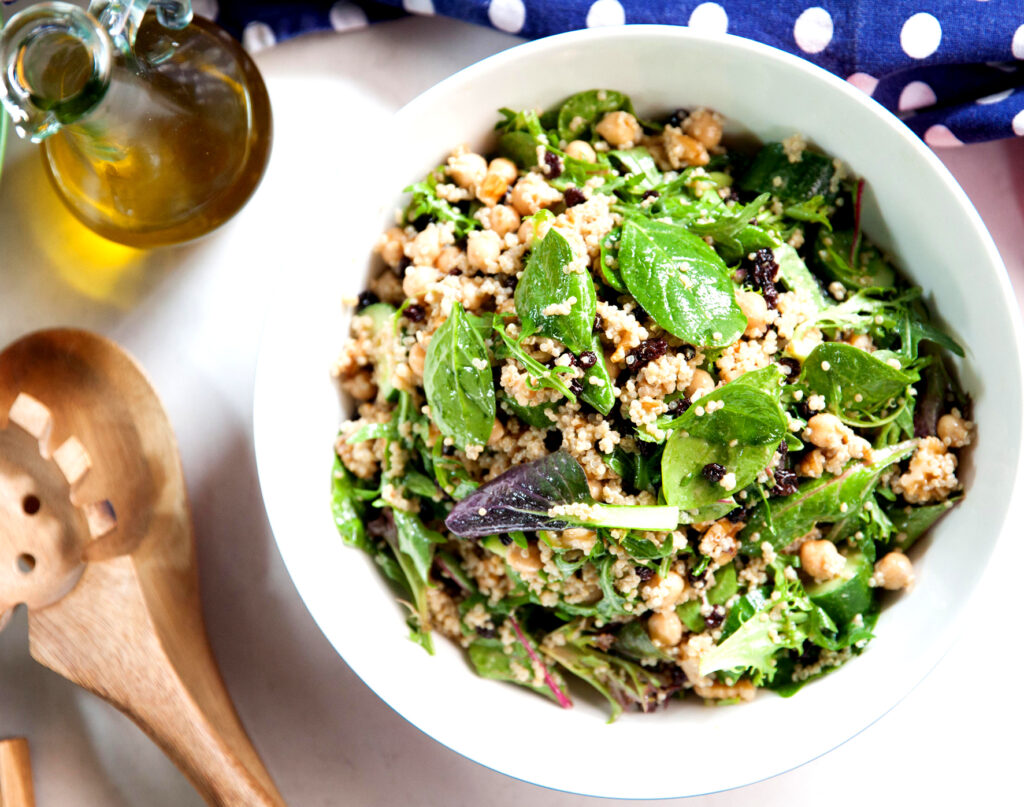 Mixed Greens with Chickpeas, Currants & Walnuts recipe