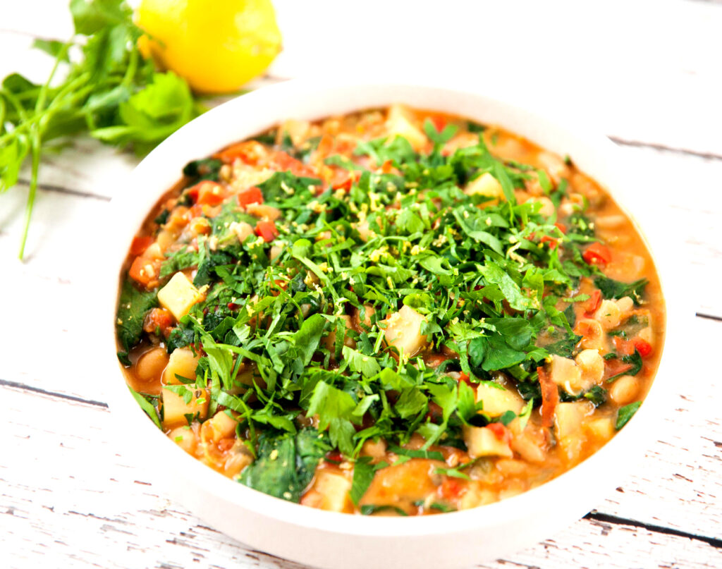 Spanish Style White Bean Stew with Potatoes & Spinach recipe