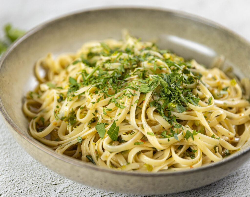 Mum’s 'Oily Pasta' with Spring Onion & Lemon Zest recipe