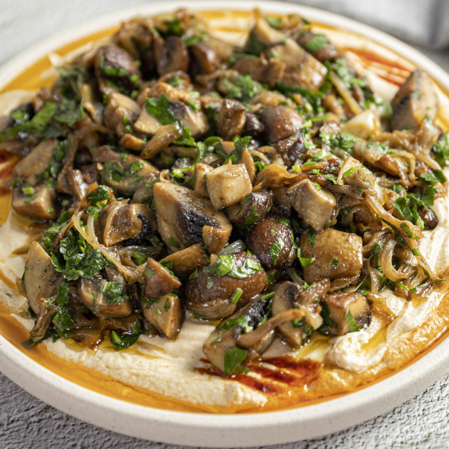 Hummus with Roasted Mushrooms & Caramelised Onions recipe