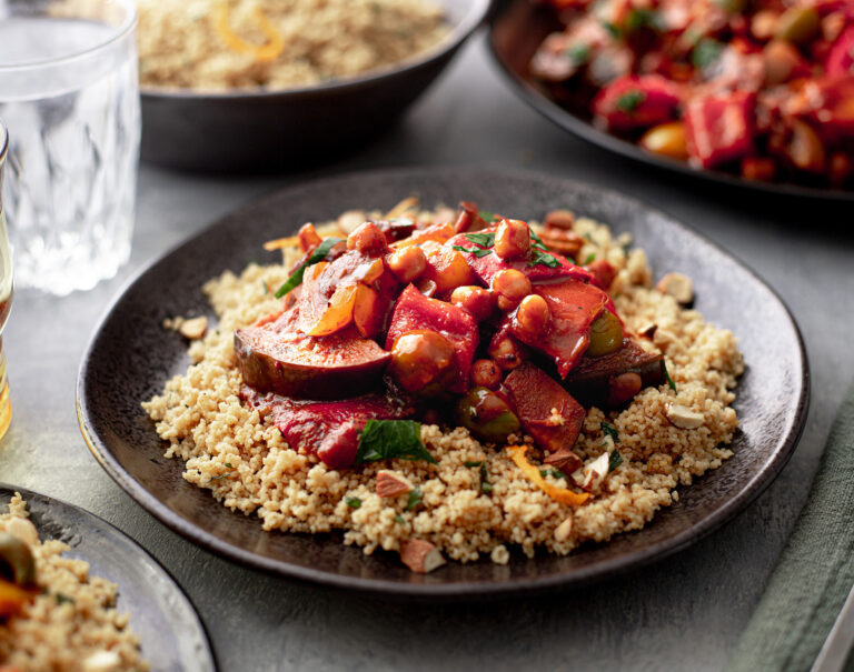 Eggplant & Chickpea Tagine with Herbed Couscous recipe