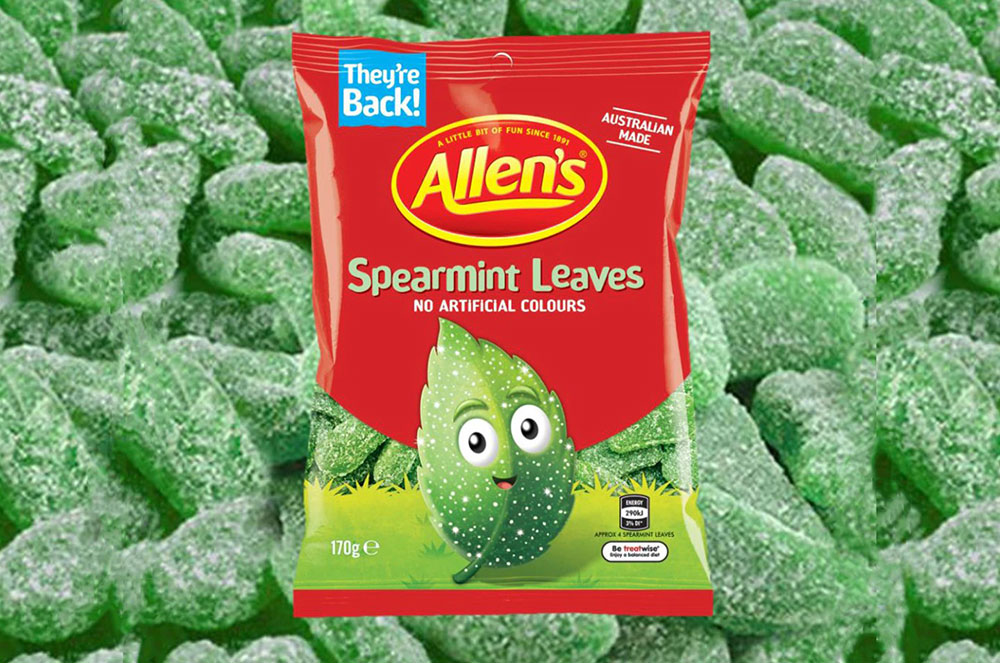 A product image of Allen's spearmint leaves.