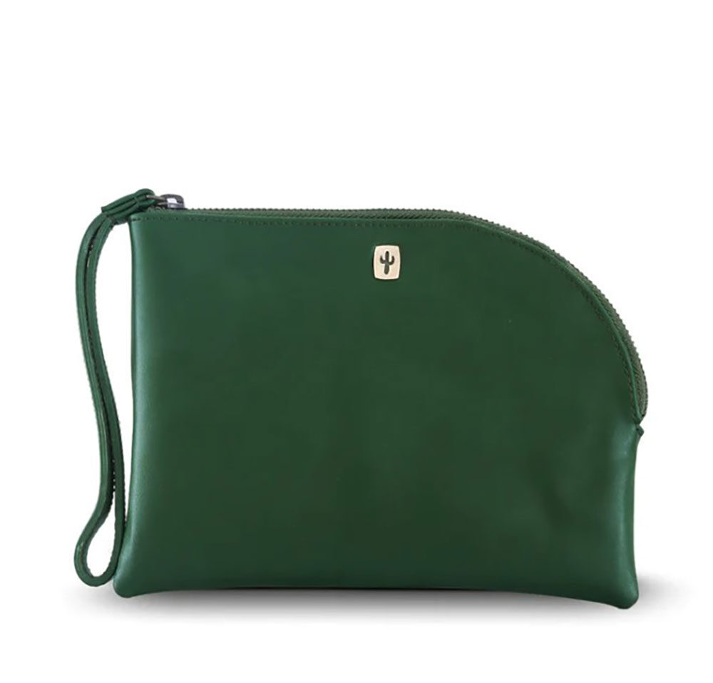 A forest green cactus leather purse.